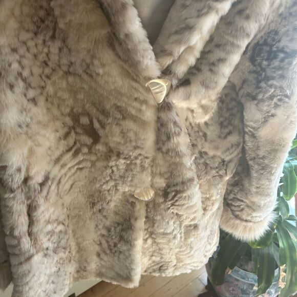 VTG! Nuage Collection Cream Faux Fur Hooded Coat Tiger Print L/G 90s Cozy Glam - Picture 7 of 15